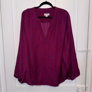 ✨ava & viv red & purple floral print long sleeve blouse✨